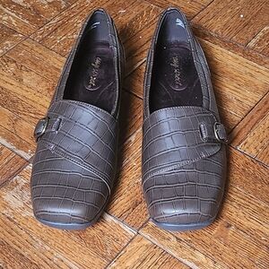 Easy Spirit Women’s Brown Croc Embossed Loafers Size 10N Narrow Slip-On Comfort